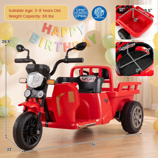 12V Kids Motorcycle with 3 Wheels and Trailer and Shovel Ride On Tractor-Red