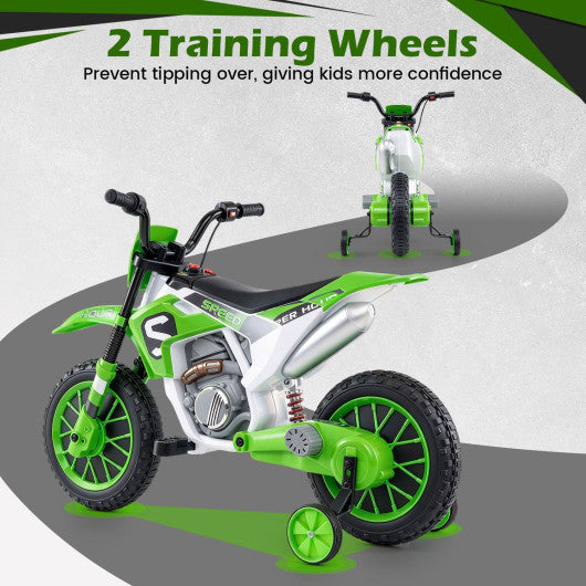 12V Kids Motorcycle with Training Wheels and Spring Suspension-Green