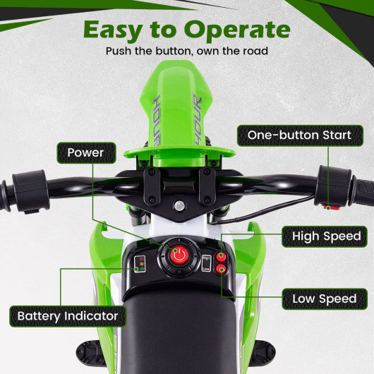 12V Kids Motorcycle with Training Wheels and Spring Suspension-Green