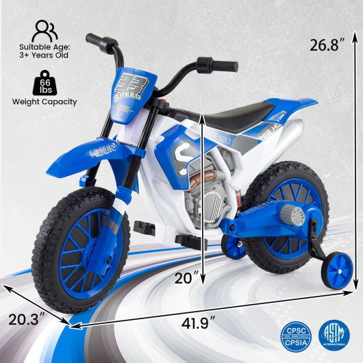 12V Kids Motorcycle with Training Wheels and Spring Suspension-Navy