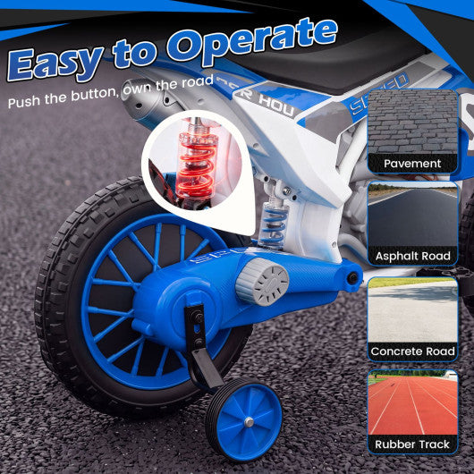 12V Kids Motorcycle with Training Wheels and Spring Suspension-Navy
