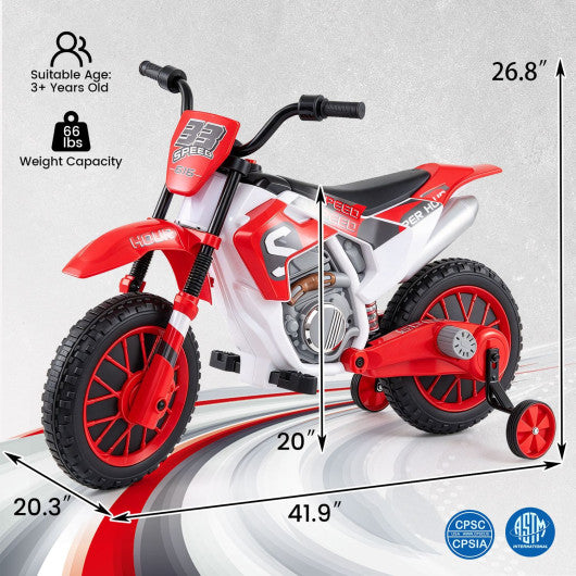12V Kids Motorcycle with Training Wheels and Spring Suspension-Red