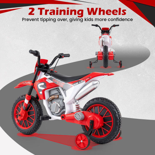 12V Kids Motorcycle with Training Wheels and Spring Suspension-Red