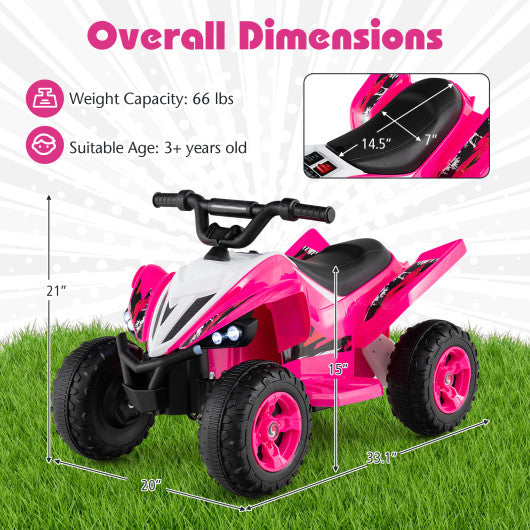 12V Kids Ride On ATV 4-Wheeler Quad with LED Lights and 7 mph Max Speed-Pink