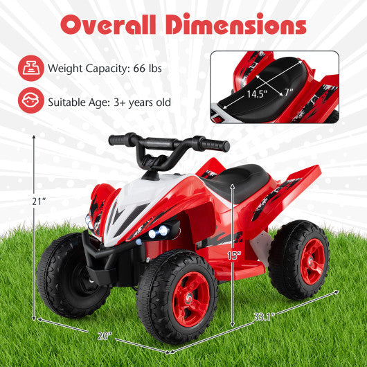 12V Kids Ride On ATV 4-Wheeler Quad with LED Lights and 7 mph Max Speed-Red