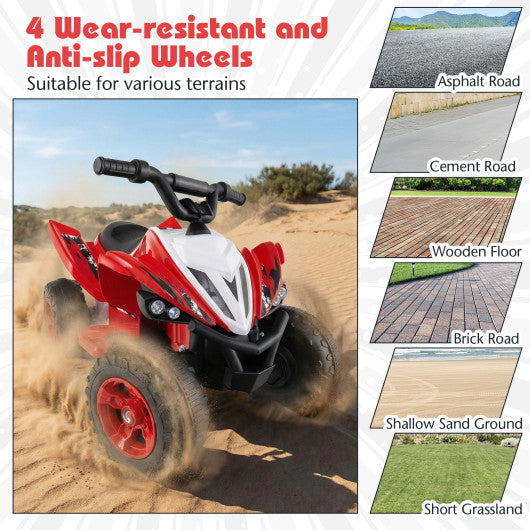 12V Kids Ride On ATV 4-Wheeler Quad with LED Lights and 7 mph Max Speed-Red
