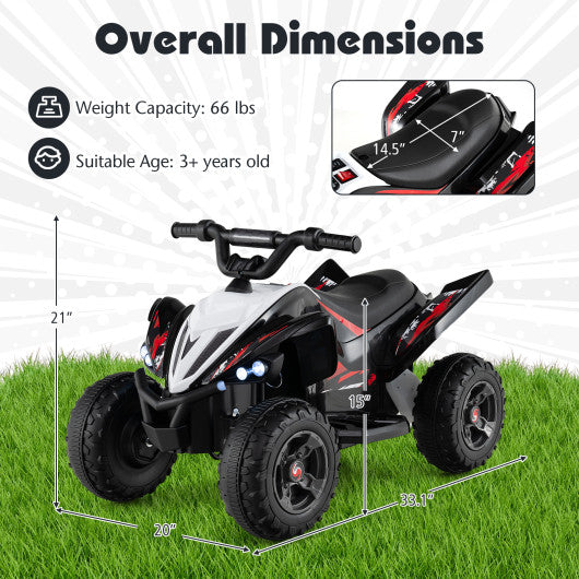 12V Kids Ride On ATV 4-Wheeler Quad with LED Lights and 7 mph Max Speed-Black