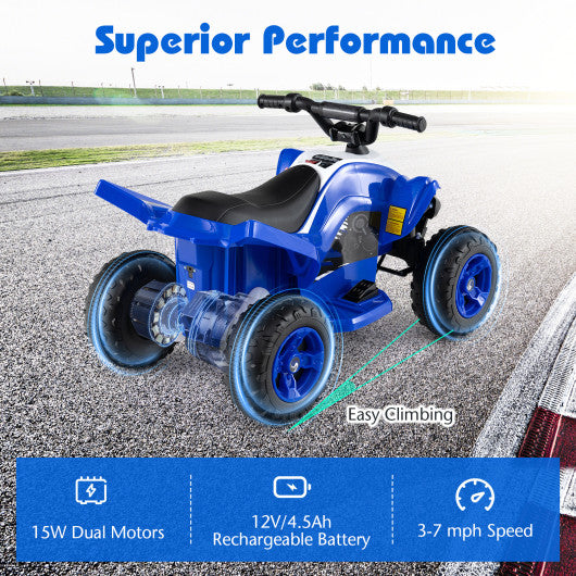 12V Kids Ride On ATV 4-Wheeler Quad with LED Lights and 7 mph Max Speed-Navy