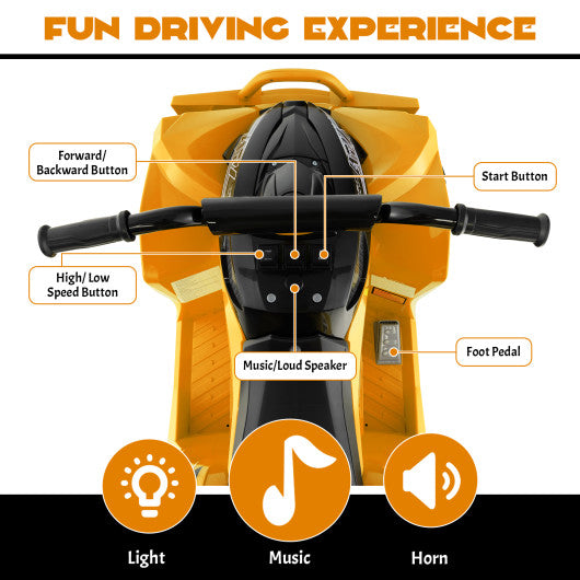 12V Kids Ride On ATV with High/Low Speed and Comfortable Seat-Yellow
