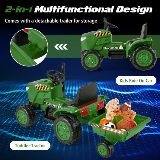 12V Kids Ride On Tractor with Trailer and Remote Control-Dark Green