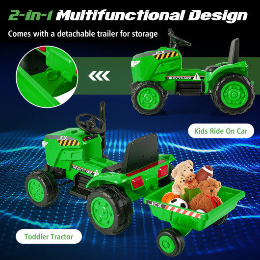 12V Kids Ride On Tractor with Trailer and Remote Control-Green