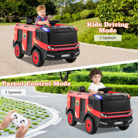 12V Kids Ride on Fire Truck 2-Seater with Remote Control and Water Gun-Red