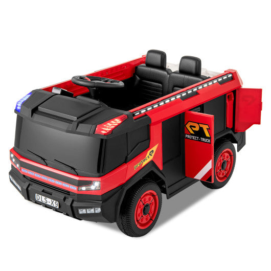 12V Kids Ride on Fire Truck 2-Seater with Remote Control and Water Gun-Red