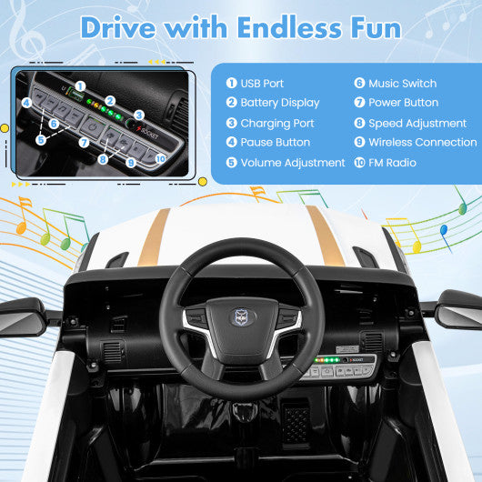 12V Kids Ride on Police Car with Remote and Siren Flashing Lights-White