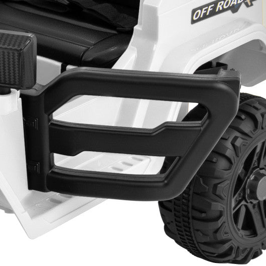 12V Kids Ride on Truck Car with Remote Control Threaded Wheels and 3 Speeds-White