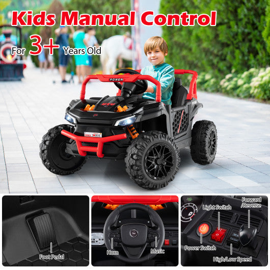 12V Kids Ride on Truck Off-Road UTV with Parental Remote and Lights-Black