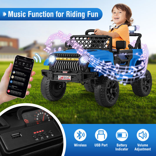 12V Kids Ride on Truck Car with Parental Remote and Music Player-Navy