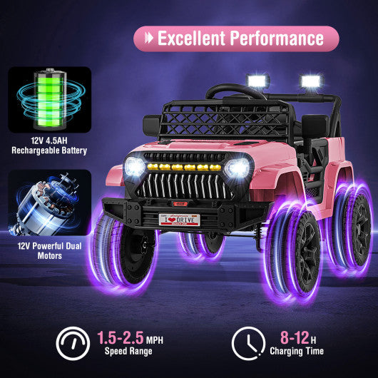 12V Kids Ride on Truck Car with Parental Remote and Music Player-Pink