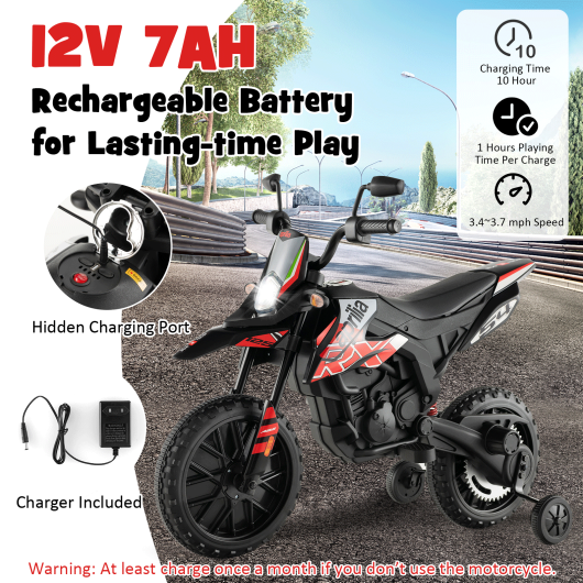 Aprilia Licensed Kids Ride On Motorcycle with 2 Training Wheels-Red