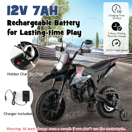 Aprilia Licensed Kids Ride On Motorcycle with 2 Training Wheels-Navy