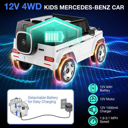 12V Licensed Mercedes-Benz EQG Kids Ride On Car with Remote Control-White