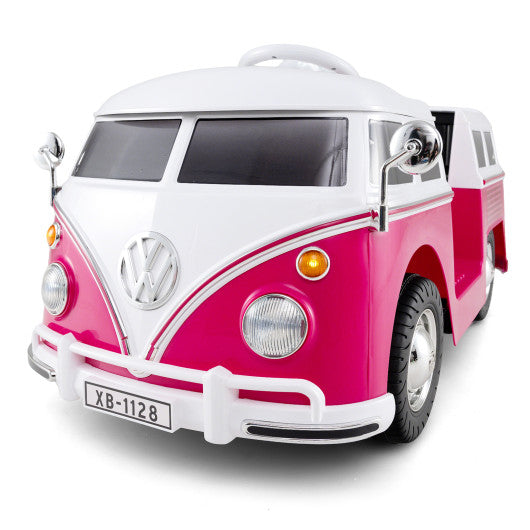 12V Ride On Car Licensed Volkswagen Ride-on Bus with Cup Holder and LED Headlights for 3+ Years Old-Pink