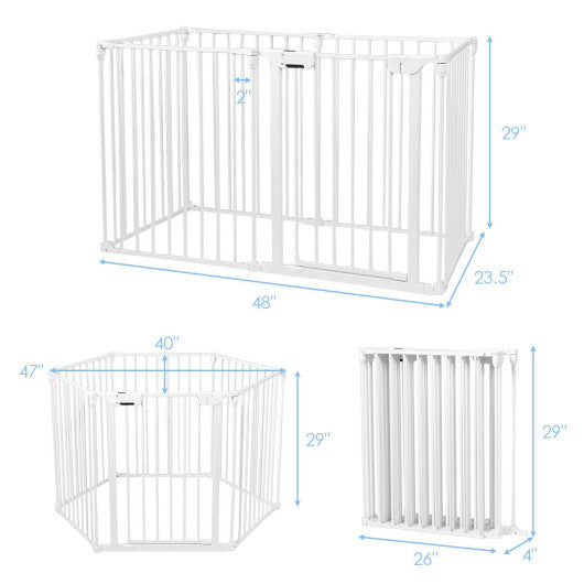 6 Panel Wall-mount Adjustable Baby Safe Metal Fence Barrier-White
