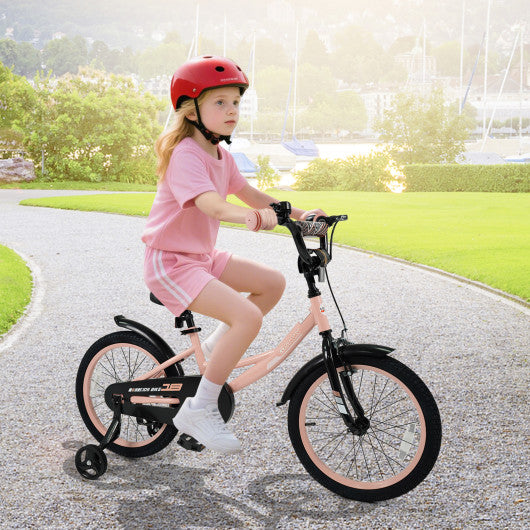 12/14/16/18 Inch Kids Bike Adjustable with Removable Training Wheels Pink for 3-8 Years Old-18 inches