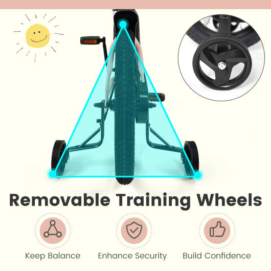 12/14/16/18 Inch Kids Bike Adjustable with Removable Training Wheels Pink for 3-8 Years Old-18 inches