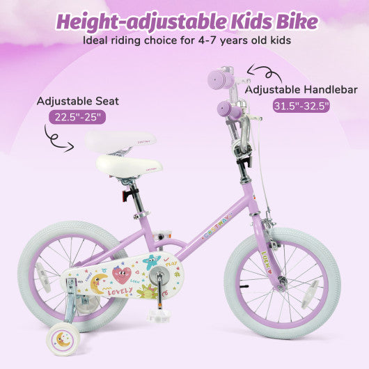 12/14/16/18 Inch Kids Bike Adjustable for 3-8 Years Old Children Purple - Stars & Moon-16 inch