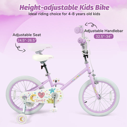 12/14/16/18 Inch Kids Bike Adjustable for 3-8 Years Old Children Purple - Stars & Moon-18 inches