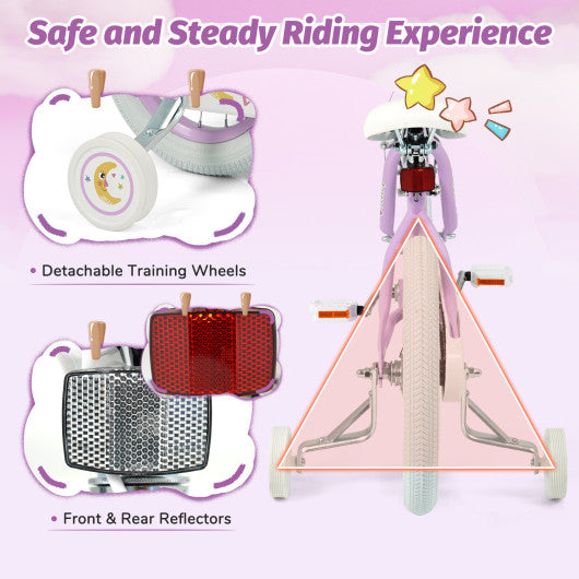 12/14/16/18 Inch Kids Bike Adjustable for 3-8 Years Old Children Purple - Stars & Moon-18 inches