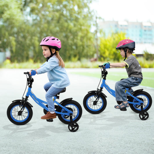 12/14/16/18 Inches Kids Bike with Removable Training Wheels and Adjustable Seatfor 3-8 Years Old Navy-12 inches