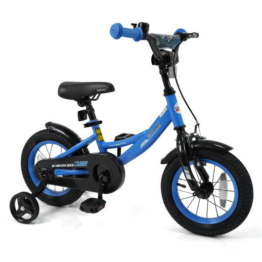 12/14/16/18 Inches Kids Bike with Removable Training Wheels and Adjustable Seatfor 3-8 Years Old Navy-12 inches