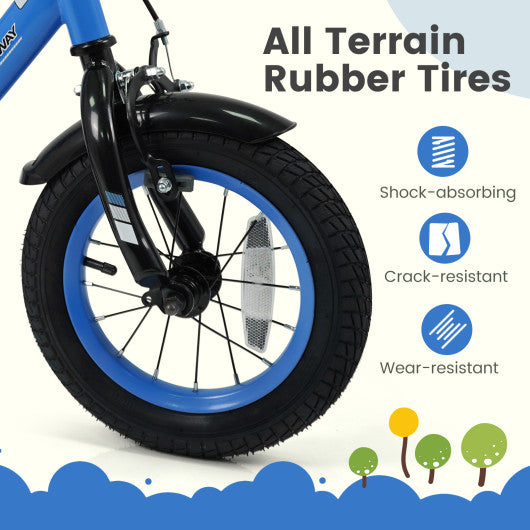 12/14/16/18 Inches Kids Bike with Removable Training Wheels and Adjustable Seatfor 3-8 Years Old Navy-12 inches