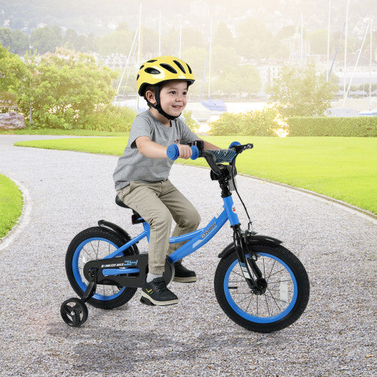 12/14/16/18 Inches Kids Bike with Removable Training Wheels and Adjustable Seatfor 3-8 Years Old Navy-14 inches