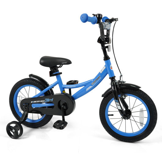 12/14/16/18 Inches Kids Bike with Removable Training Wheels and Adjustable Seatfor 3-8 Years Old Navy-14 inches