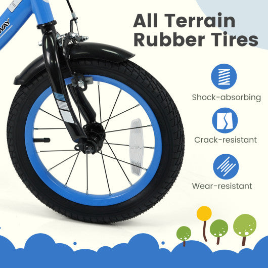 12/14/16/18 Inches Kids Bike with Removable Training Wheels and Adjustable Seatfor 3-8 Years Old Navy-14 inches