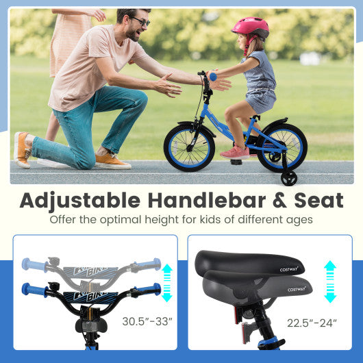 12/14/16/18 Inches Kids Bike with Removable Training Wheels and Adjustable Seatfor 3-8 Years Old Navy-16 inches