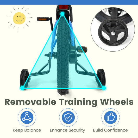 12/14/16/18 Inches Kids Bike with Removable Training Wheels and Adjustable Seatfor 3-8 Years Old Navy-16 inches