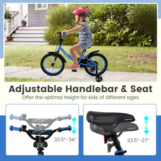 12/14/16/18 Inches Kids Bike with Removable Training Wheels and Adjustable Seatfor 3-8 Years Old Navy-18 inches