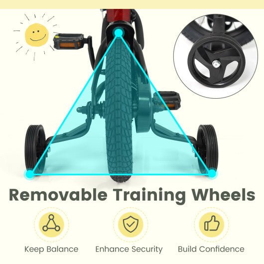 12/14/16/18 Inches Kids Bike with Removable Training Wheels and Adjustable Seatfor 3-8 Years Old Black-12 inches