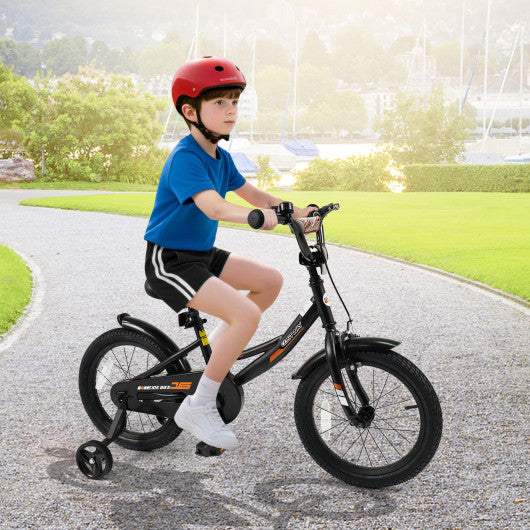 12/14/16/18 Inches Kids Bike with Removable Training Wheels and Adjustable Seatfor 3-8 Years Old Black-16 inches