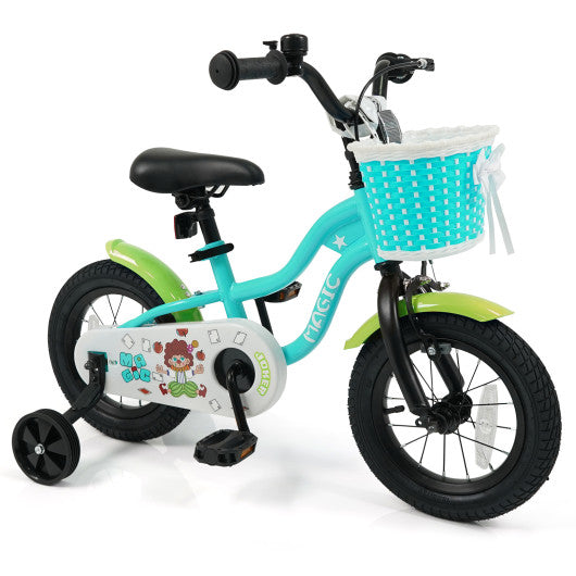 12/14/16 Inch Kids Bike with Training Wheels and Basket Green Color-12