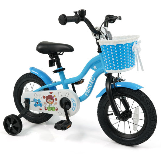12/14/16 Inch Kids Bike with Training Wheels and Basket Navy Color-12