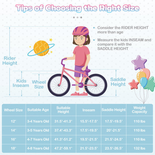 12-20 Inch Kids Bike Adjustable with Basket and Streamers Blue - Princess of the Sea Theme-12 Inch