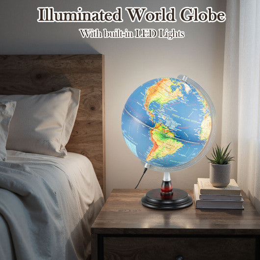 12 Inch Illuminated World Globe Antique Light up Globe Night Lamp-Navy