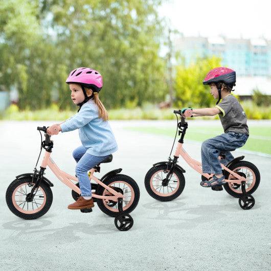12 Inch Kids Bike Adjustable with Removable Training Wheels Pink for 3-8 Years Old