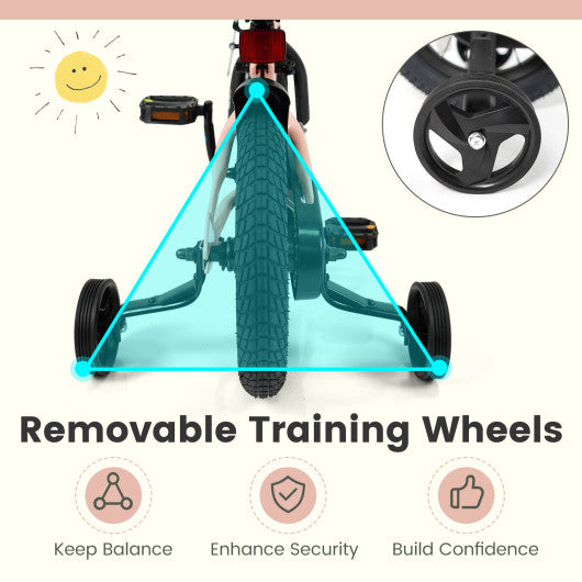 12 Inch Kids Bike Adjustable with Removable Training Wheels Pink for 3-8 Years Old