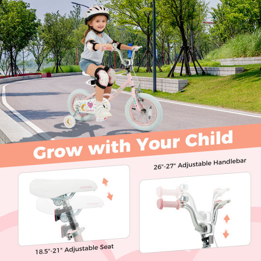12 Inch Kids Bike Adjustable for 3-8 Years Old Children Pink - Stars & Moon